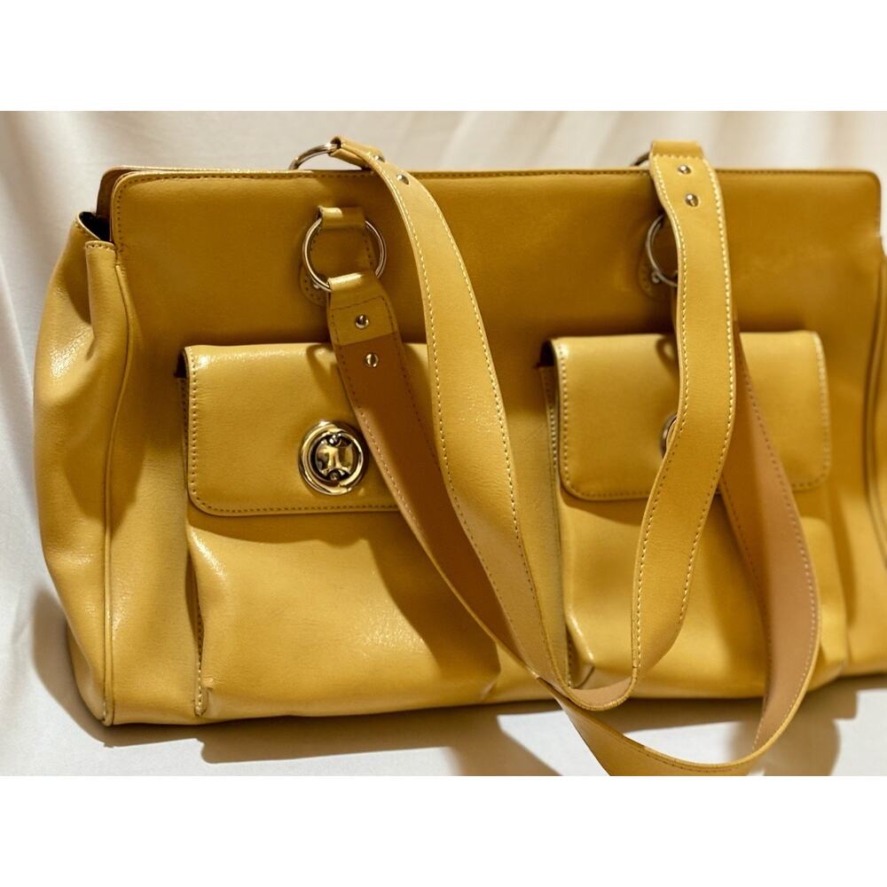 Franklin Covey Yellow Gold Turn Lock Shoulder Bag Tote with Dual Front Pockets